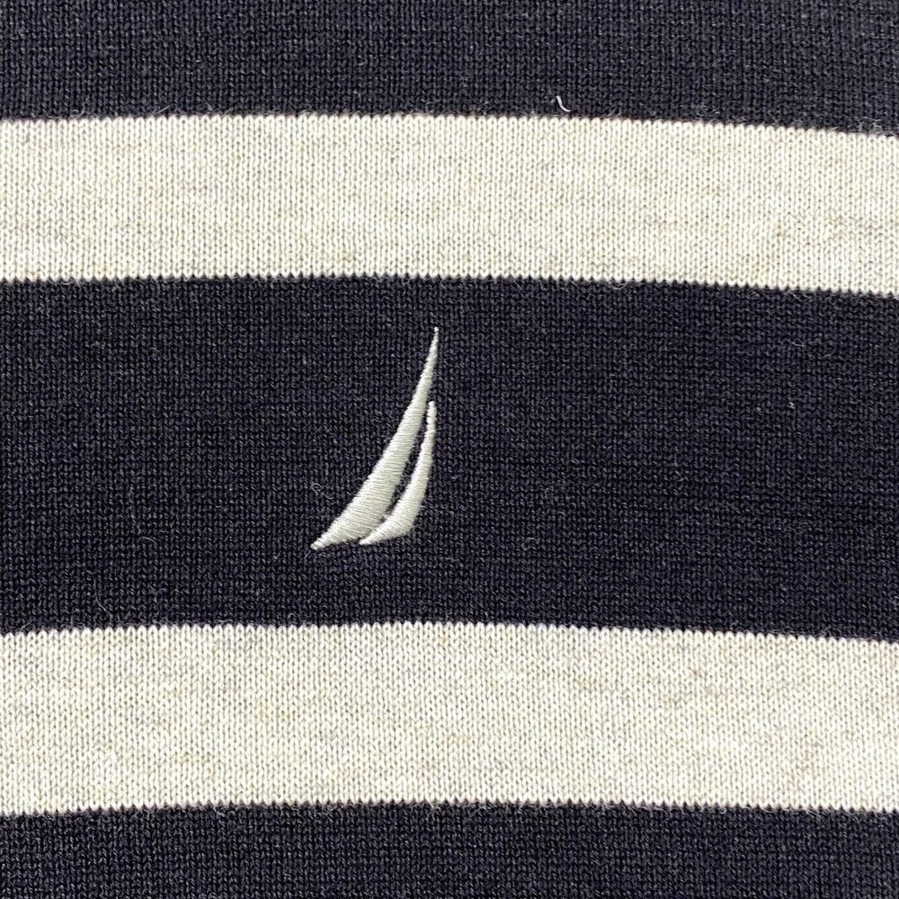 Nautica Crew Neck Sweater Top Mens size Large Black Off White Stripe - Picture 5 of 11